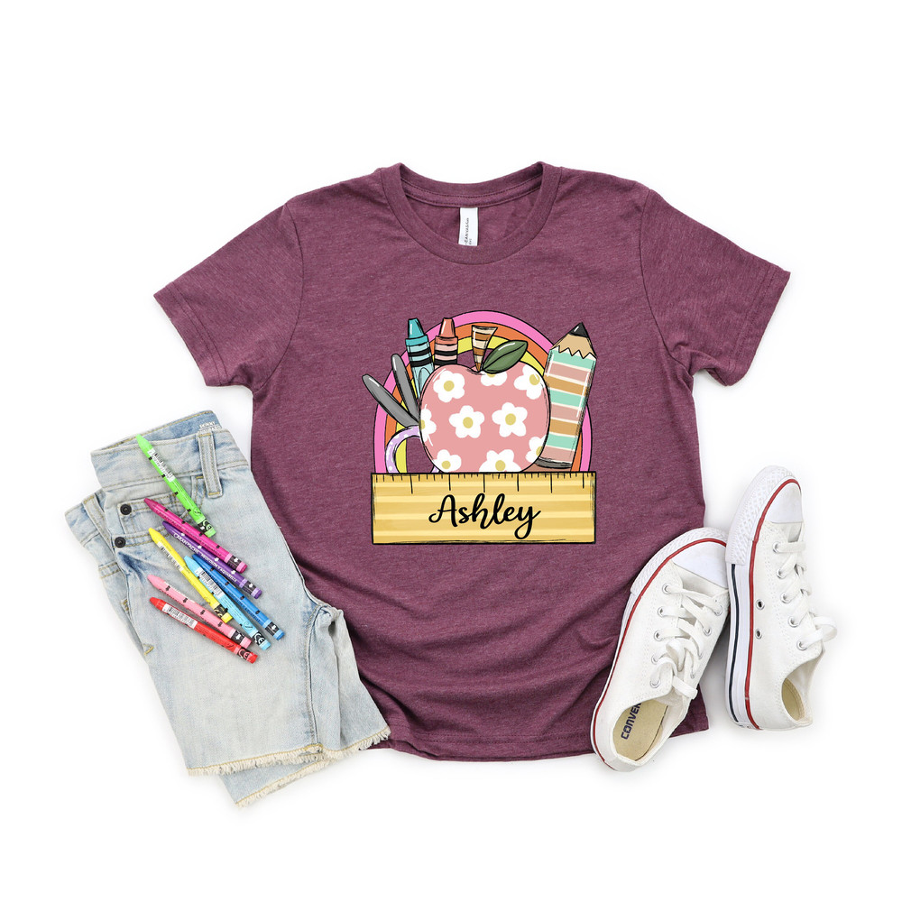 Personalized Name Girl Shirt, Personalized Retro School Shirt, Custom Girl Shirt, Toddler Name Shirt, Retro Apple, Back to School - 3.jpg