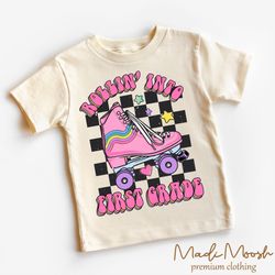 rollin into first grade kids shirt - 1st grade skating toddler tee - roller skate school kids shirt