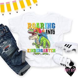 roaring into kindergarten shirt , t-rex back to school tee , first day of school t-shirt , first day of kindergarten , t