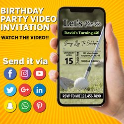 animated golf themed video birthday party invitation, simple diy editable template send via text, let's par-tee men