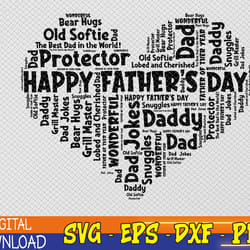 father's day heart word cloud, svg, eps, png, dxf, digital download