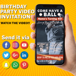 Animated Men's Baseball Themed Birthday Party Invitation, Simple DIY Editable Template Send Via Text, Come Have a Ball