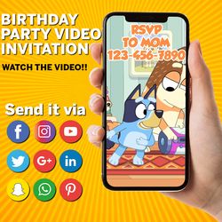 Bluey birthday invitation , video invitation, bingo video invitation, birthday video invitation, personalized video