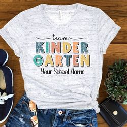 team kindegarten personalized tee, back to school teacher shirt, kindergarten teacher unisex v neck graphic tee t-shirt