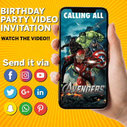 avengers birthday invitation, superhero birthday invitation, superhero invite, superhero birthday party video, avengers