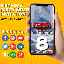 Cars Birthday Invitation, Drive By Lightning McQueen, Cars Animated Invitation, Cars Birthday Invitation, Mater
