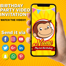 Curious George Invitation, Digital Invitation Curios George, George 1st Birthday Video Invitation
