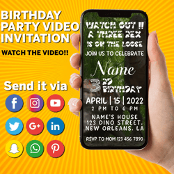 Three Rex Invitation | Three Rex Birthday Invitations | Dino Birthday Party Invite | Dinosaur T-Rex Invite Template