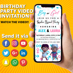 Digital Gender Reveal Video Invitation, Animated Gender Reveal Party Evite, Canva Gender Reveal Invitation Template