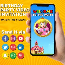 princess peach video invitation, princess peach birthday invitation video, super mario princess birthday video