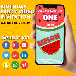 One in a Melon Video Invitation, One in a Melon Birthday Video Invitation, Melon Kids Birthday Invitation Video