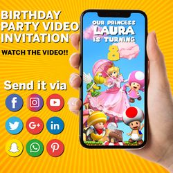 princess peach mario invitation, super princess video invitation, animated invitation, peach party