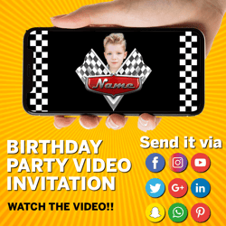 Cars Animated Video Birthday Invitation with Music, Birthday Invitation or Any Occasion Invitation, Lightning McQueen