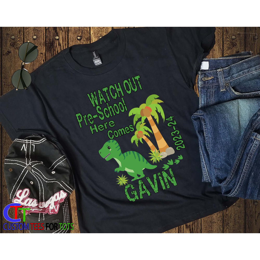 Dino Preschool shirt - 1st day of school shirt - Personalized Dinosaur Pre-school t-shirt Boys Custom Back to School shirt - 2.jpg