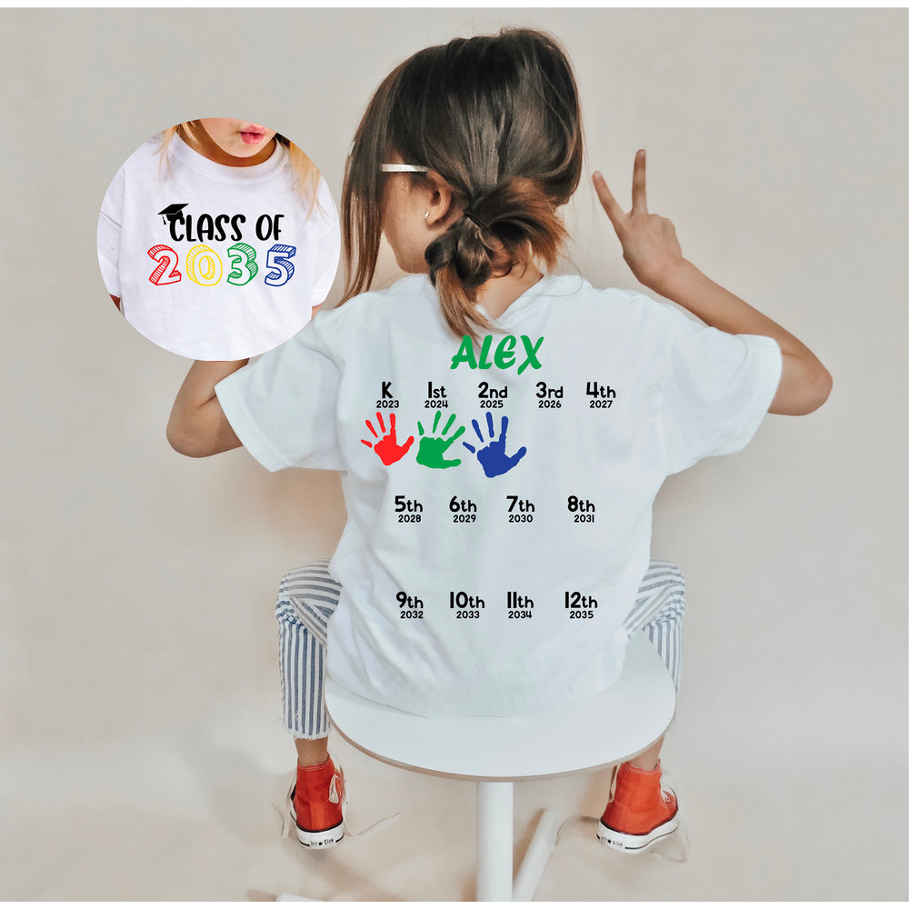 Hand Print Graduation Tee, Add Handprint Every Year, Preschool Shirt, Back To School Shirt, Class Of 2035 Personalized Shirt - 1.jpg