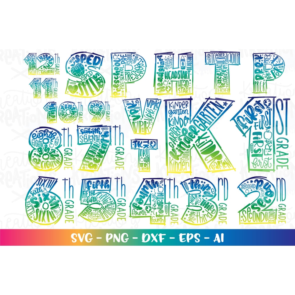 Back to school bundle pack svg Kindergarten Pre-K 1st to 12th grade color kids girl boy iron on cut file download color sublimation - 1.jpg