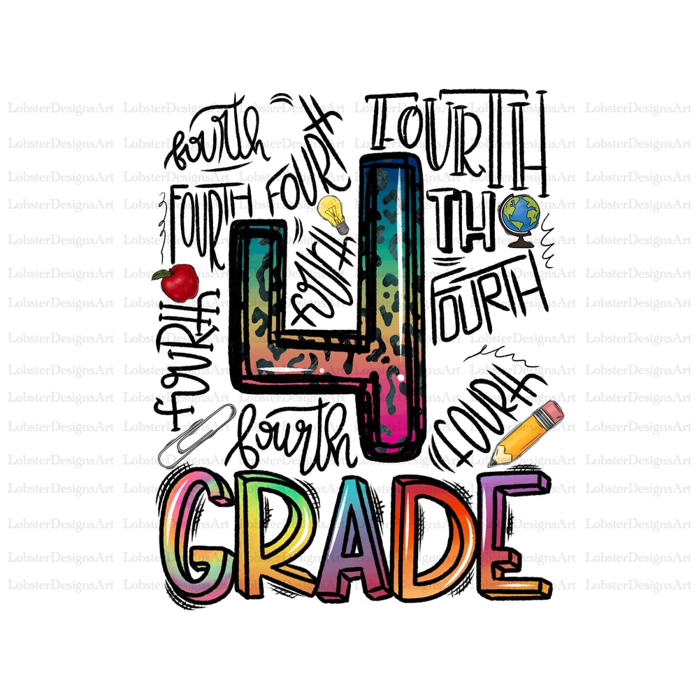 Back to school, Fourth Grade Leopard Clipart, PNG file for sublimation, First Day of School, Printable,4th grade printable,4th of grade png - 1.jpg