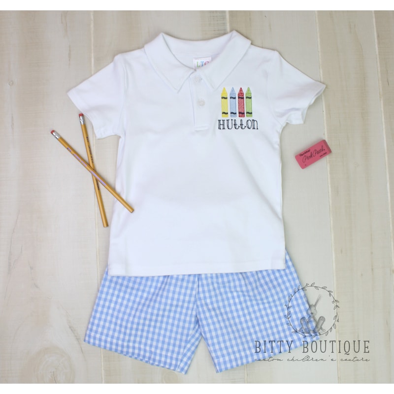 Boys Back to School Crayon Monogrammed Polo or Set - 1.jpg