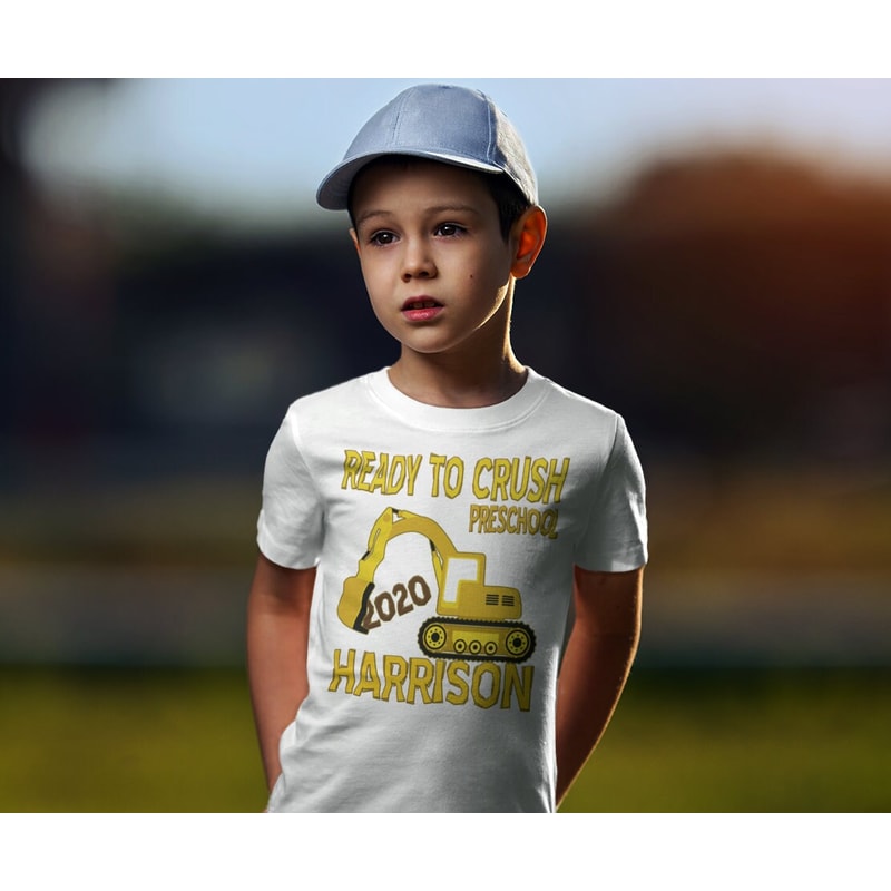 Construction Preschool Shirt - 1st day of school shirt - Excavator back to School - Ready to crush Pre-school Personalized t-shirt - 2.jpg
