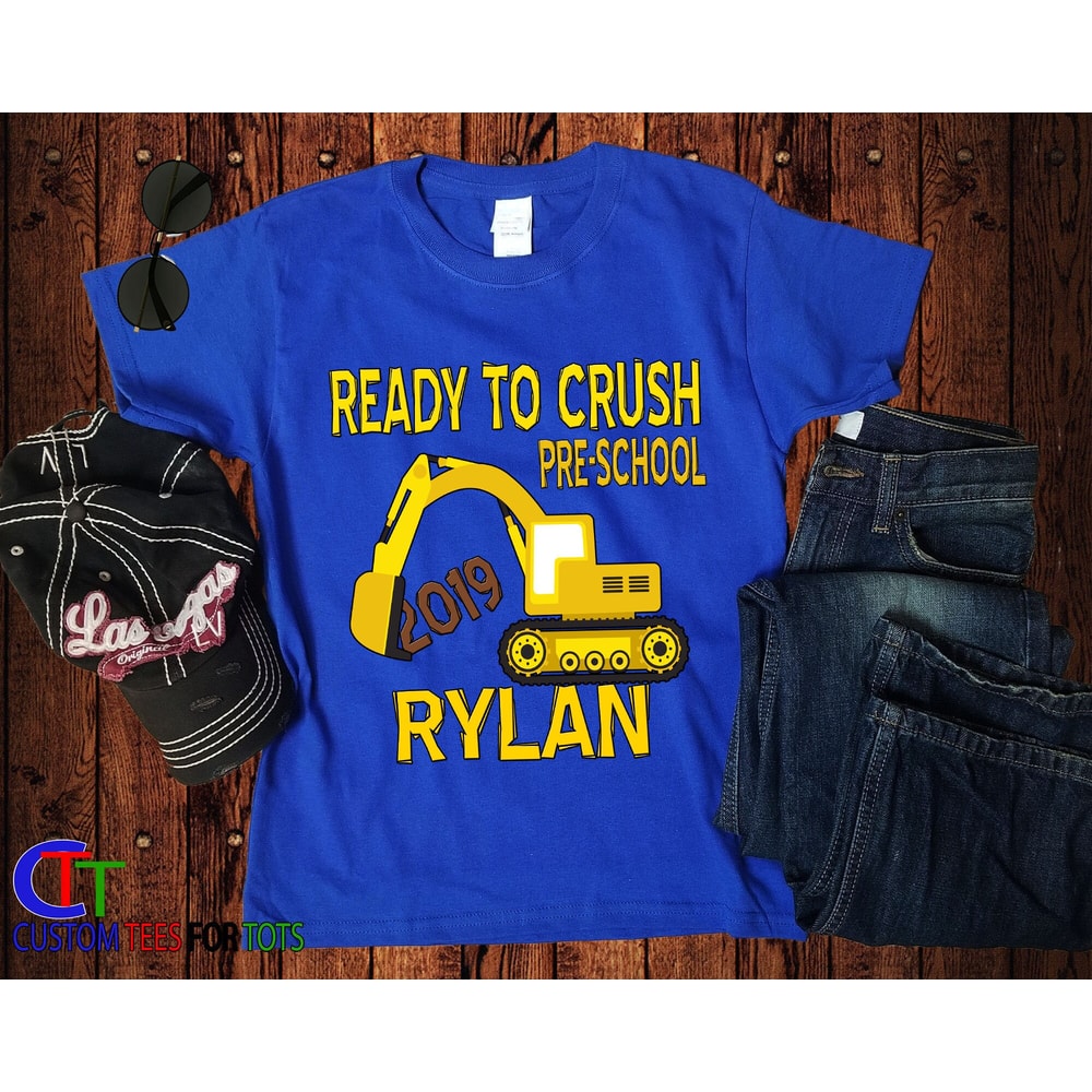 Construction Preschool Shirt - 1st day of school shirt - Excavator back to School - Ready to crush Pre-school Personalized t-shirt - 4.jpg