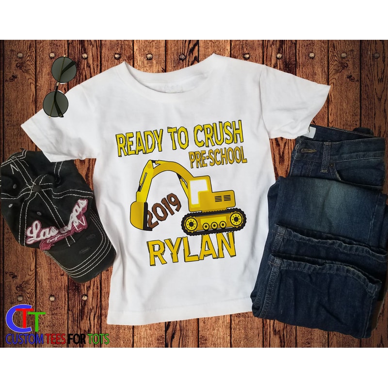 Construction Preschool Shirt - 1st day of school shirt - Excavator back to School - Ready to crush Pre-school Personalized t-shirt - 5.jpg