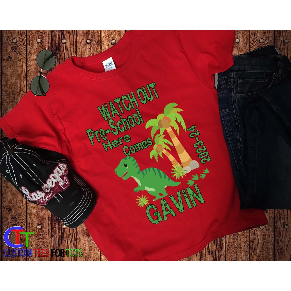 Dino Preschool shirt - 1st day of school shirt - Personalized Dinosaur Pre-school t-shirt Boys Custom Back to School shirt - 4.jpg
