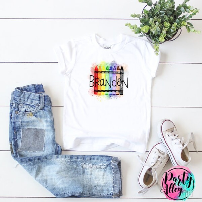 Personalized crayon shirt Back to school shirt Crayons shirt Custom name shirt First day of school School name shirt School 2020 - 1.jpg