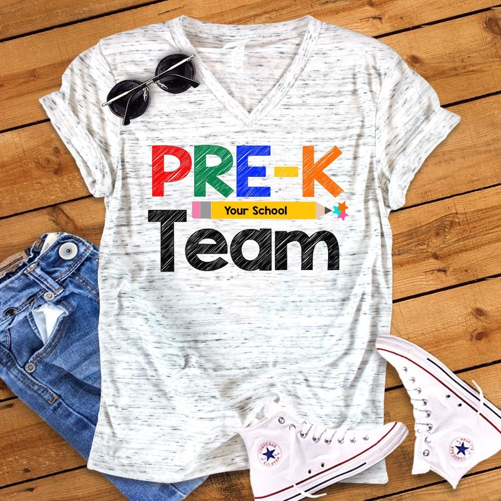Pre K Team Back To School Preschool Pre Kindergarten Teacher Novelty Graphic Unisex V Neck Graphic Tee T-Shirt - 1.jpg