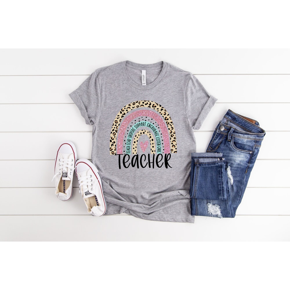 Rainbow Teacher T-Shirt, Teach Love Inspire Motivate Lead Encourage Listen Connect Tees, Back To School Teaching Shirt, First Grade Teachers - 2.jpg