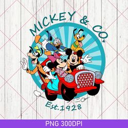 retro mickey & co est 1928 png, vintage mickey and friend png, disneyland mickey mouse png, disney co trip png