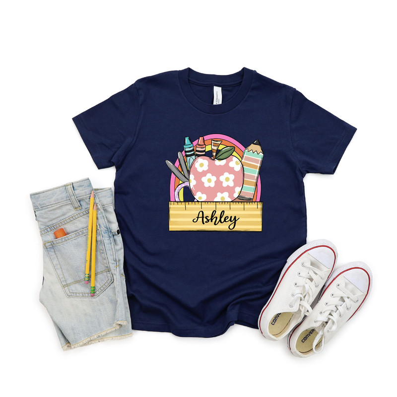 Personalized Name Girl Shirt, Personalized Retro School Shirt, Custom Girl Shirt, Toddler Name Shirt, Retro Apple, Back to School - 4.jpg