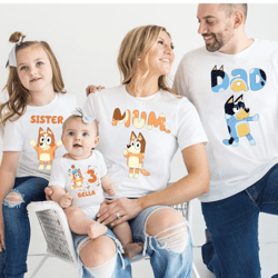 bluey custom family shirt, custom birthday matching shirt, chili and bingo bluey toddler gift, bluey shirt, bluey family