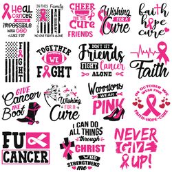 breast cancer svg bundle, cancer awareness svg, cancer ribbon svg, hope svg, pink ribbon svg digital download