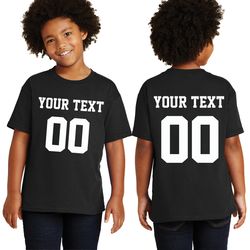 personalized youth short sleeves t-shirt, front back custom name number sport style t-shirt for youth, pull on closure,