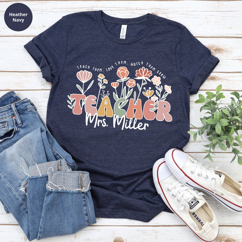 Wildflower Teacher Name Shirt, Custom Teacher TShirt, Personalized Teacher T Shirt, Gift for Teacher, Cute Teacher Tee, Groovy Teacher Shirt - 6.jpg