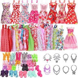 26pcs (10pc Random Fashion Dresses 6 Necklaces 10 Shoes) For 11inch Doll