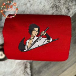 nike x sasuke embroidered sweatshirt, naruto anime embroidered sweatshirt, custom anime embroidered crewneck, best anime