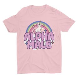 ironic alpha male unicorn rainbow, funny unisex tshirt, bella canvas t
