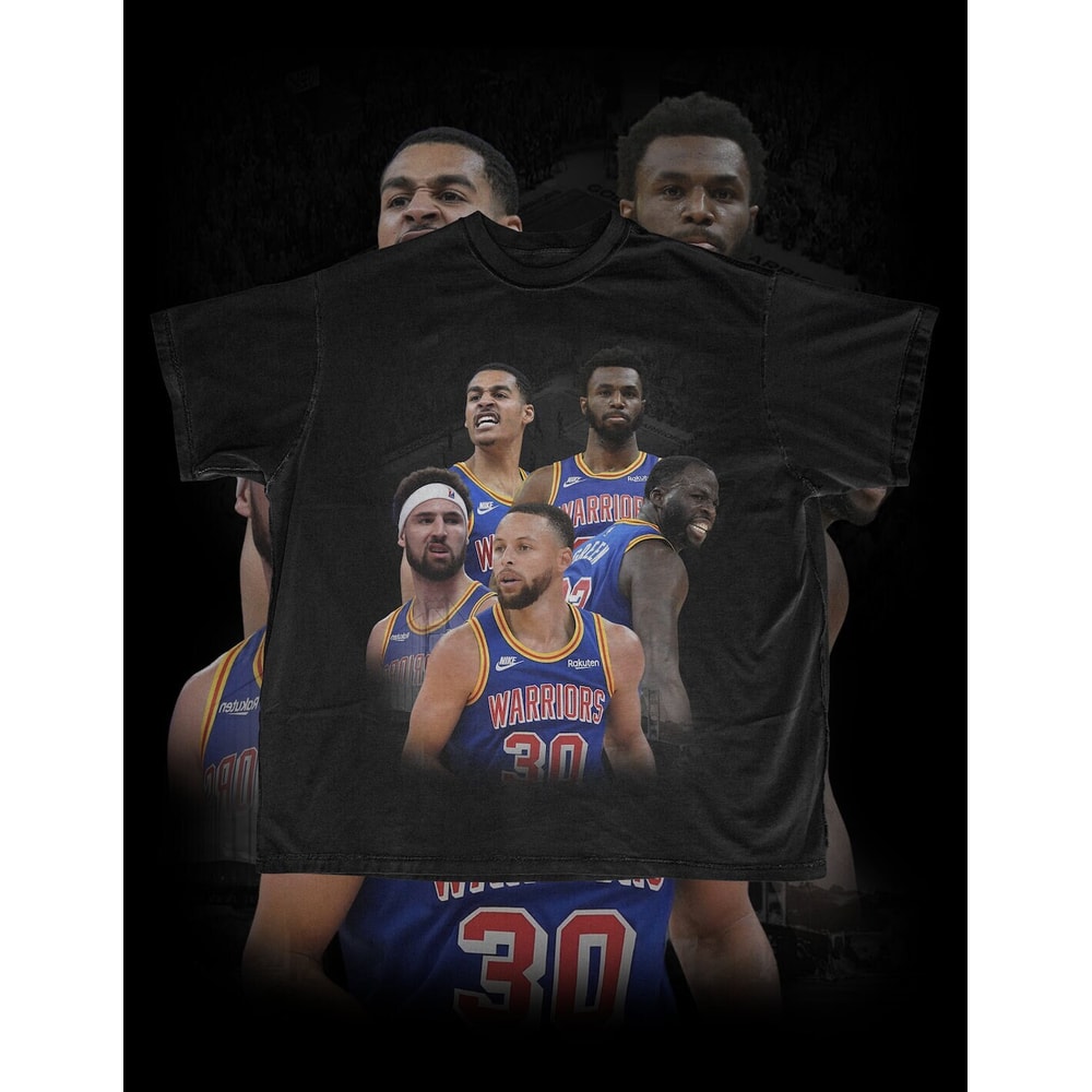 75th NBA Anniversary Golden State Warriors Starting 5 GSW Steph Curry Poole Vintage 90s Inspired Bootleg Rap Unisex Heavy Cotton Tee - 1.jpg