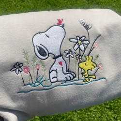 unique embroidered sn00.py w00d.st0ck flowers pea.nuts sweatshirt