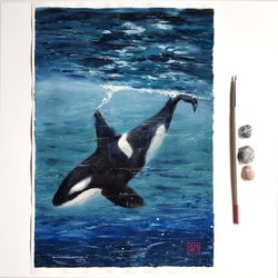 Original Small Oil Painting Orca