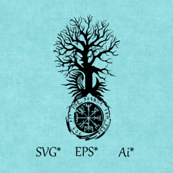 vegvisir, svg, compass and tree, yggdrasil, germano, scandinavian mythology, ancient viking, digital svg, eps, ai