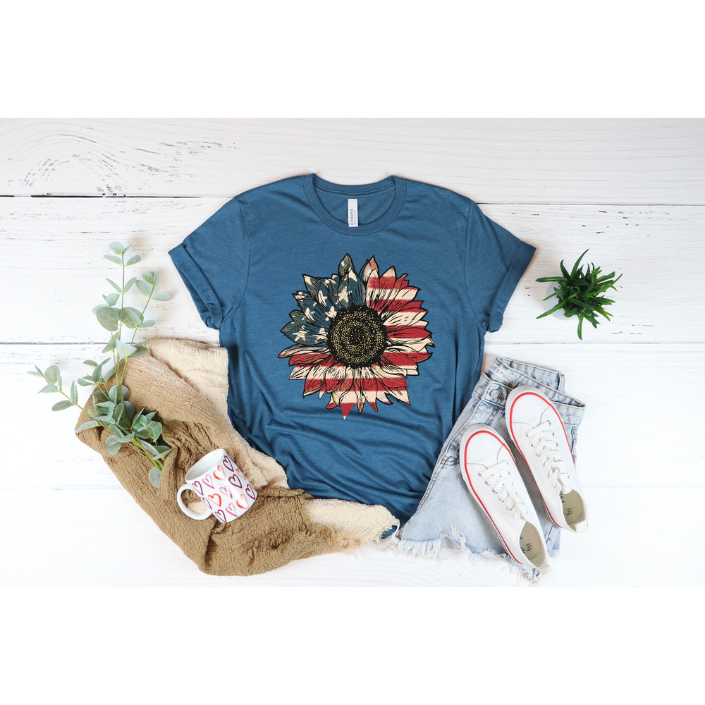 America Sunflower Shirt, USA Flag Flower T Shirt, Gift For American, 4th Of July Flag Graphic T-Shirt, Freedom TShirt, Independence Shirt - 3.jpg