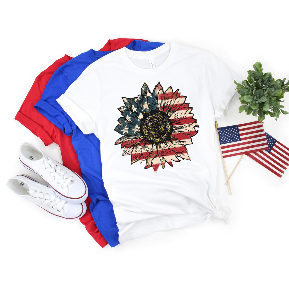 America Sunflower Shirt, USA Flag Flower T Shirt, Gift For American, 4th Of July Flag Graphic T-Shirt, Freedom TShirt, Independence Shirt - 5.jpg