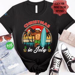 bear drinking at the beach christmas in july tshirt, summer christmas beer shirt, hawaii bear summer vacation tee, july