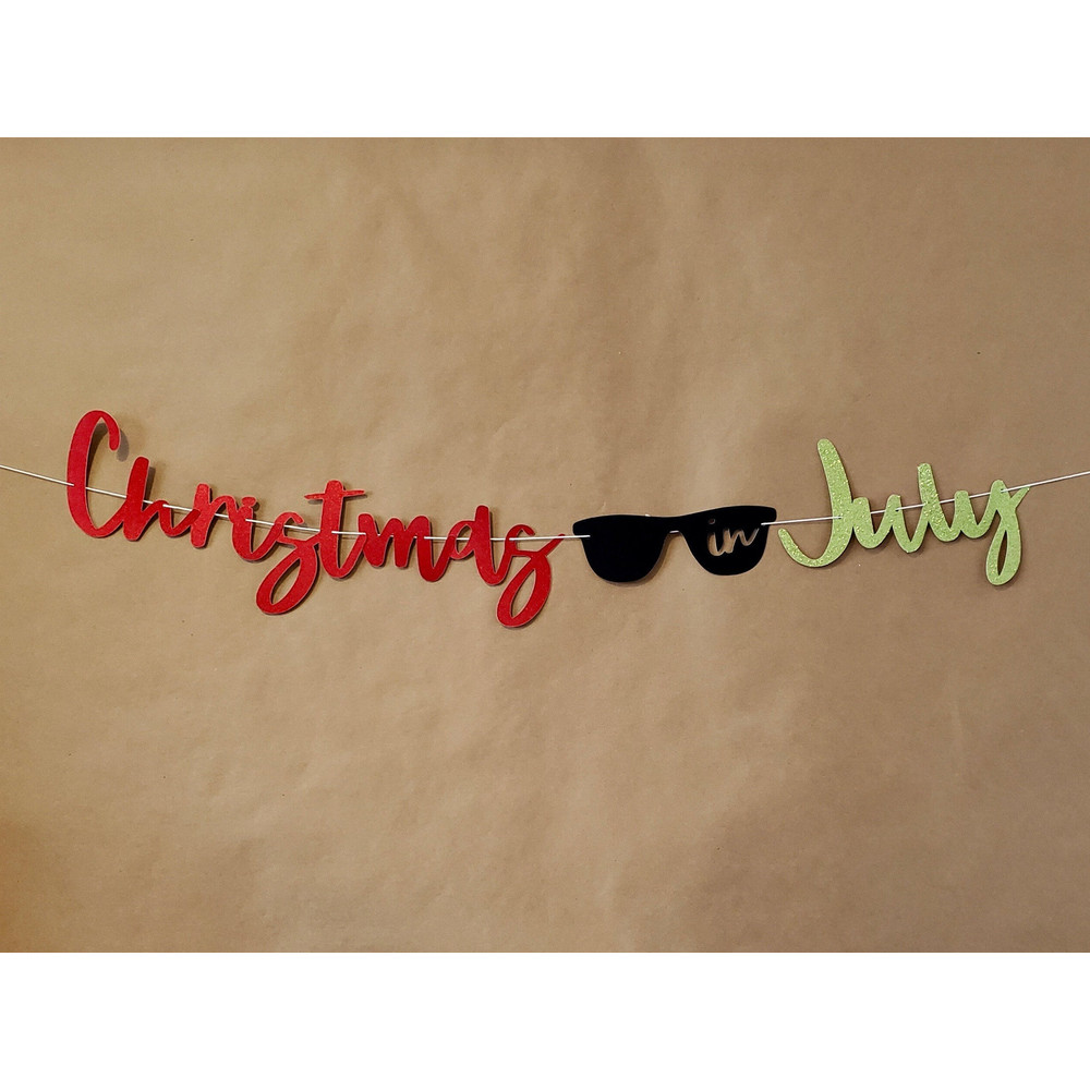 Christmas in July Banner, Red and Green with Sunglasses Merry Christmas, Halfway to Christmas, Beach Pool Party Decoration, Summer Fun Sun - 1.jpg
