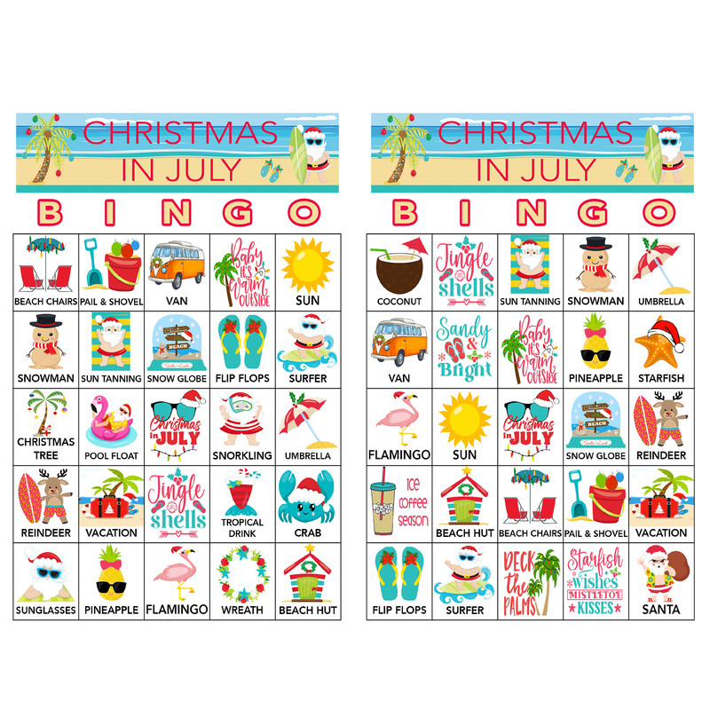 Christmas In July Game, Christmas in July Bingo, Party Game, For Adults and Kids, Printable Games, Instant Download, 30 Different Cards - 2.jpg