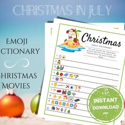 christmas in july movie emoji pictionary , printable christmas games , summer party game , christmas emoji quiz , christ