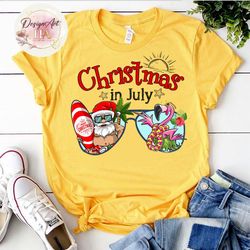 christmas in july shirt, sunglasses santa claus flamingo shirt, beachin shirt, mid year report shirt, summer beach vacat