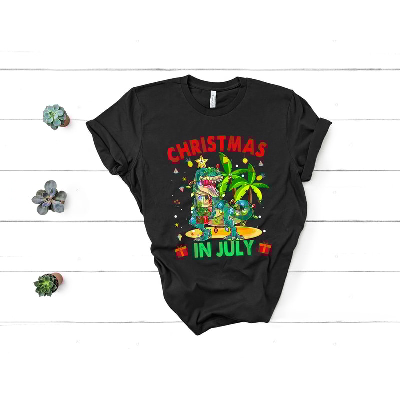 Christmas in July Tee, Holiday Santa Claus Tee, Family Summer Vacation Tee, Santa At The Beach, Xmas In Summer Tee, Tropical Christmas Tee - 1.jpg